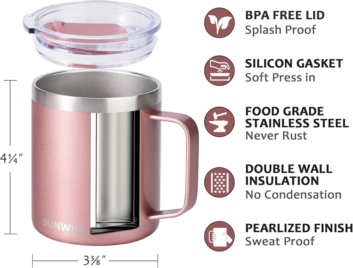 Travel Coffee Mug with Lid, Insulated Tumbler with Handle, 14 oz Stainless Steel Cup for Home, Office, Camping, Powder Coated Orchid