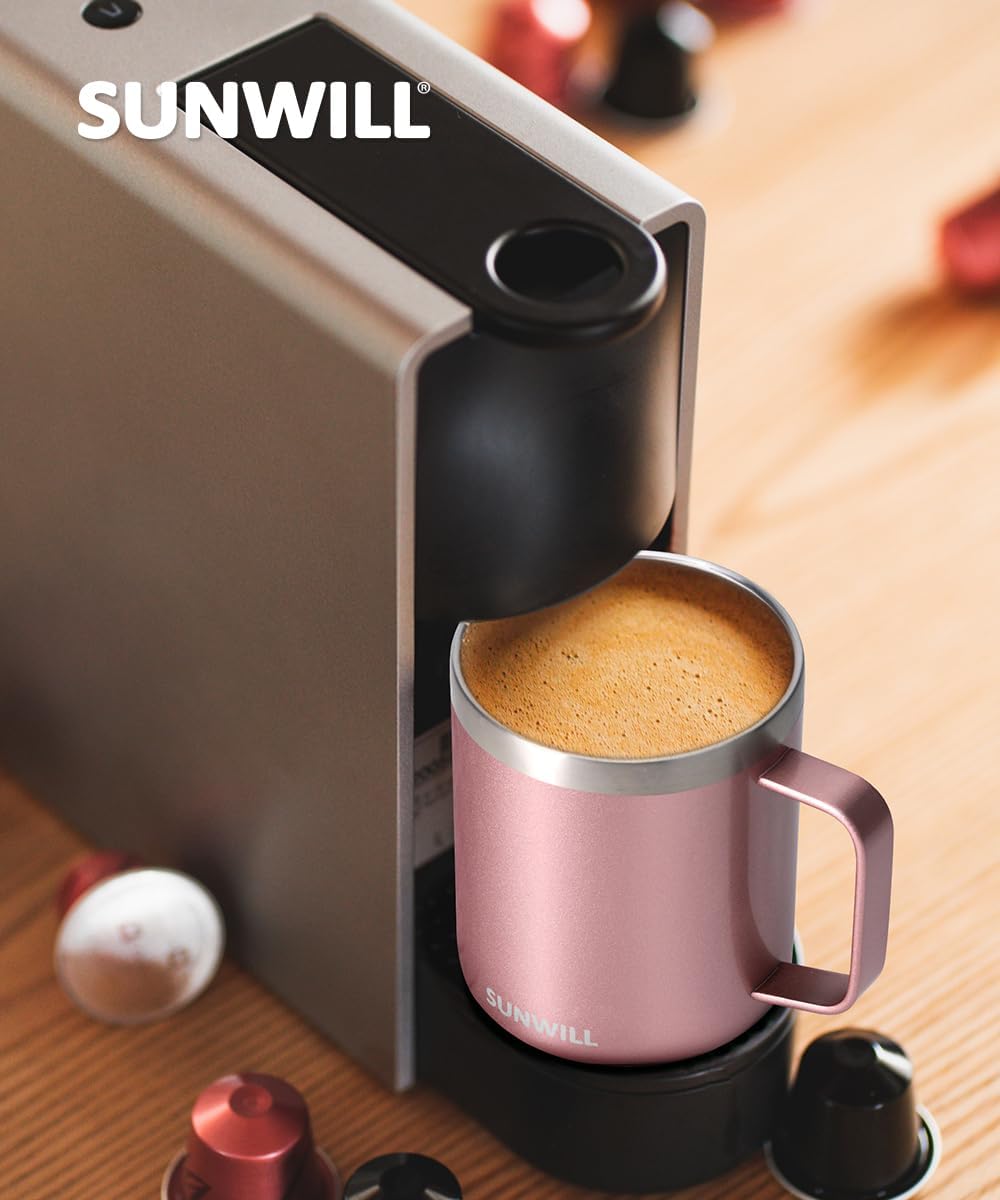 Travel Coffee Mug with Lid, Insulated Tumbler with Handle, 14 oz Stainless Steel Cup for Home, Office, Camping, Powder Coated Orchid
