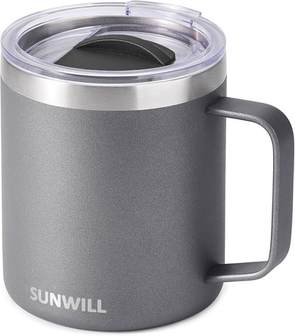 Travel Coffee Mug with Lid, Insulated Tumbler with Handle, 14 oz Stainless Steel Cup for Home, Office, Camping, Powder Coated Orchid