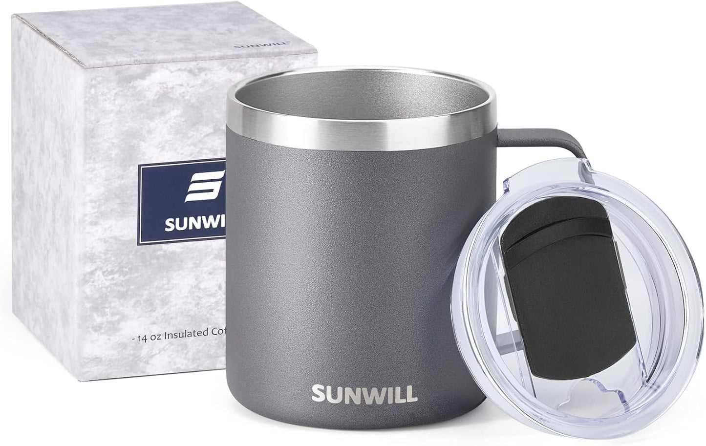 Travel Coffee Mug with Lid, Insulated Tumbler with Handle, 14 oz Stainless Steel Cup for Home, Office, Camping, Powder Coated Orchid
