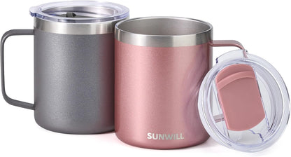 Travel Coffee Mug with Lid, Insulated Tumbler with Handle, 14 oz Stainless Steel Cup for Home, Office, Camping, Powder Coated Orchid