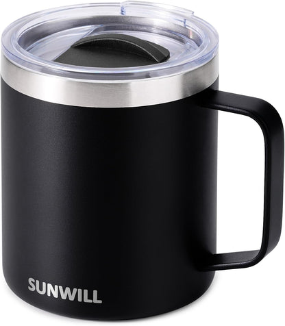 Travel Coffee Mug with Lid, Insulated Tumbler with Handle, 14 oz Stainless Steel Cup for Home, Office, Camping, Powder Coated Orchid
