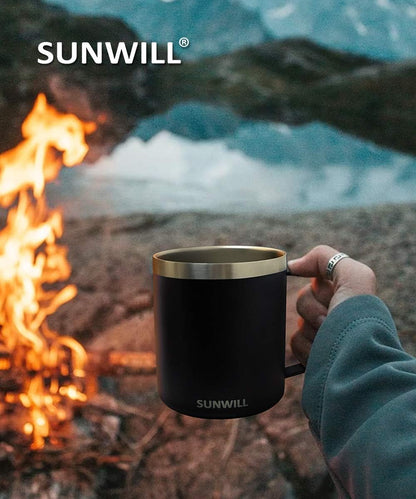 Travel Coffee Mug with Lid, Insulated Tumbler with Handle, 14 oz Stainless Steel Cup for Home, Office, Camping, Powder Coated Orchid