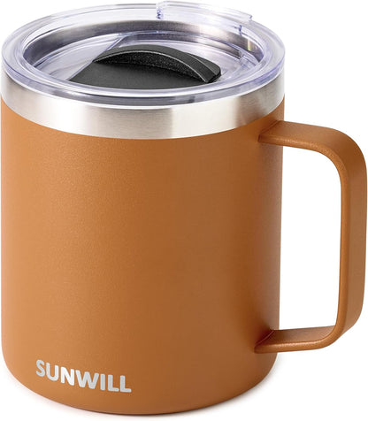 Travel Coffee Mug with Lid, Insulated Tumbler with Handle, 14 oz Stainless Steel Cup for Home, Office, Camping, Powder Coated Orchid