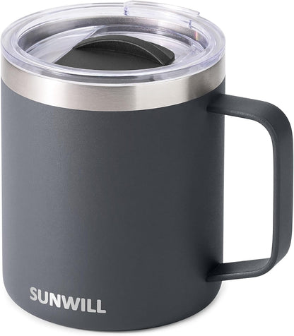 Travel Coffee Mug with Lid, Insulated Tumbler with Handle, 14 oz Stainless Steel Cup for Home, Office, Camping, Powder Coated Orchid