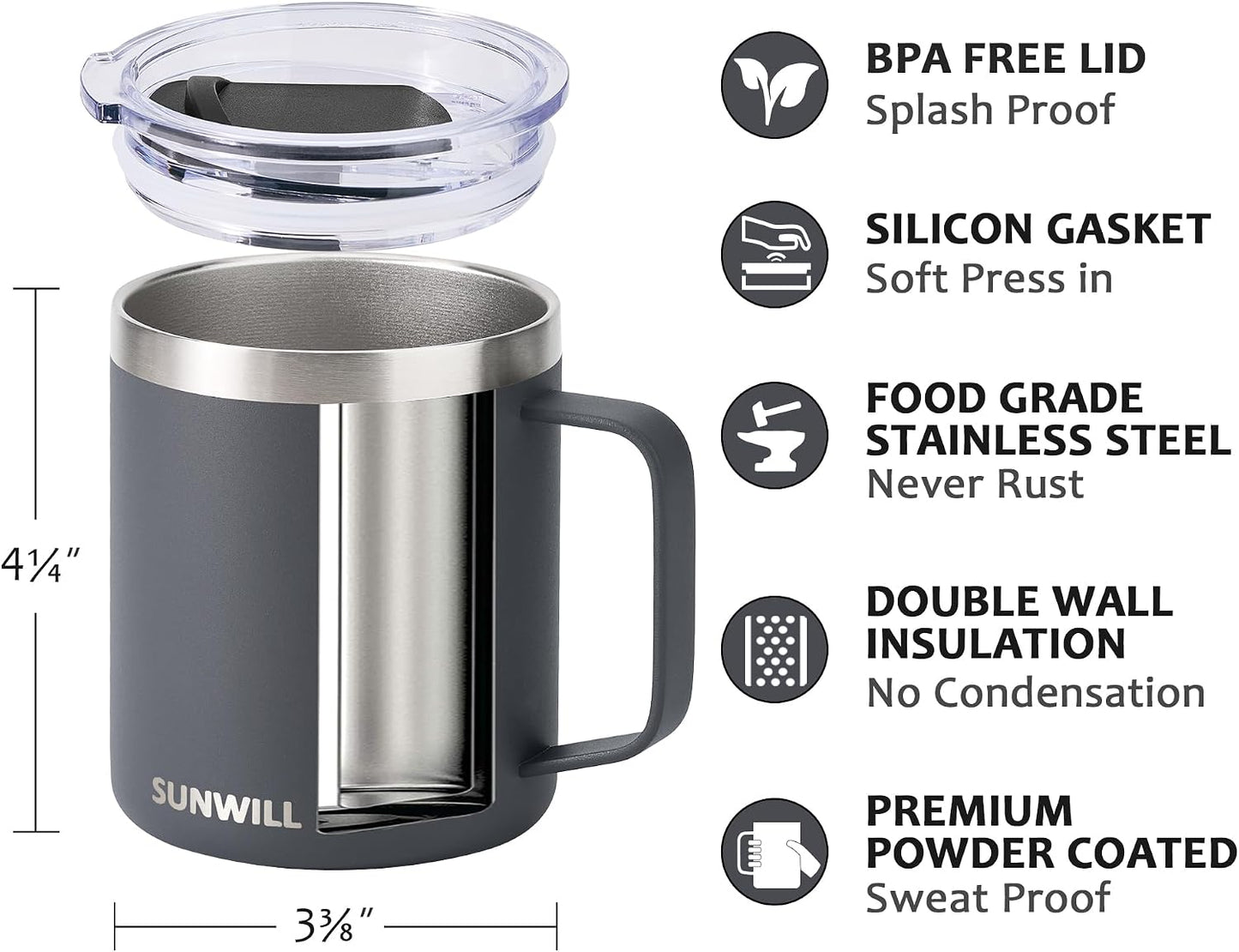 Travel Coffee Mug with Lid, Insulated Tumbler with Handle, 14 oz Stainless Steel Cup for Home, Office, Camping, Powder Coated Orchid