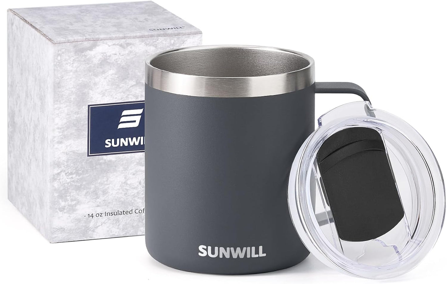 Travel Coffee Mug with Lid, Insulated Tumbler with Handle, 14 oz Stainless Steel Cup for Home, Office, Camping, Powder Coated Orchid