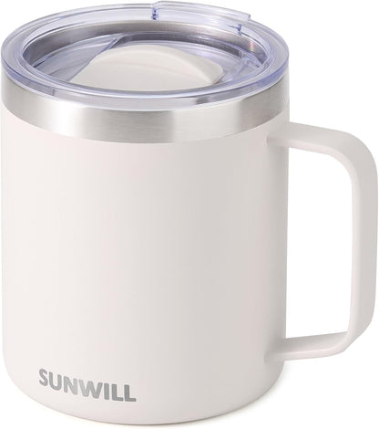 Travel Coffee Mug with Lid, Insulated Tumbler with Handle, 14 oz Stainless Steel Cup for Home, Office, Camping, Powder Coated Orchid
