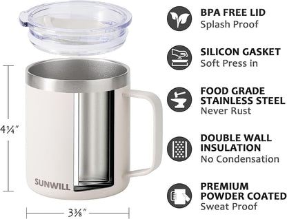 Travel Coffee Mug with Lid, Insulated Tumbler with Handle, 14 oz Stainless Steel Cup for Home, Office, Camping, Powder Coated Orchid
