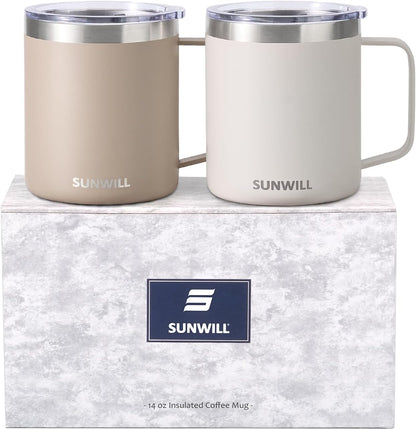 Travel Coffee Mug with Lid, Insulated Tumbler with Handle, 14 oz Stainless Steel Cup for Home, Office, Camping, Powder Coated Orchid