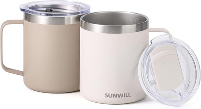Travel Coffee Mug with Lid, Insulated Tumbler with Handle, 14 oz Stainless Steel Cup for Home, Office, Camping, Powder Coated Orchid