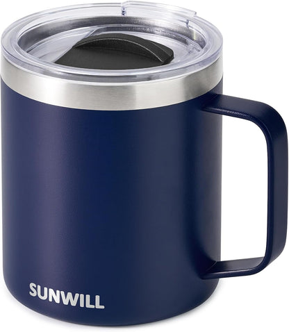 Travel Coffee Mug with Lid, Insulated Tumbler with Handle, 14 oz Stainless Steel Cup for Home, Office, Camping, Powder Coated Orchid