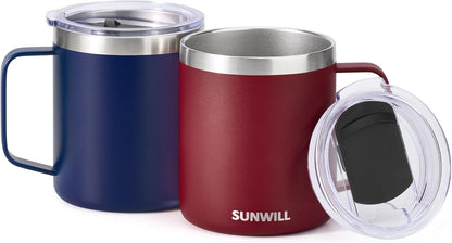 Travel Coffee Mug with Lid, Insulated Tumbler with Handle, 14 oz Stainless Steel Cup for Home, Office, Camping, Powder Coated Orchid