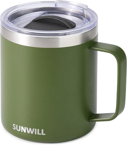Travel Coffee Mug with Lid, Insulated Tumbler with Handle, 14 oz Stainless Steel Cup for Home, Office, Camping, Powder Coated Orchid
