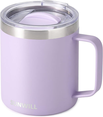 Travel Coffee Mug with Lid, Insulated Tumbler with Handle, 14 oz Stainless Steel Cup for Home, Office, Camping, Powder Coated Orchid