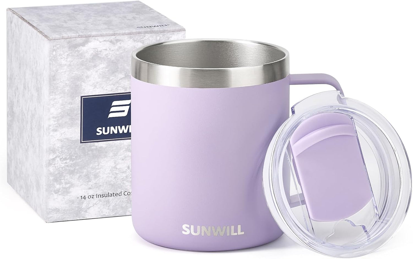 Travel Coffee Mug with Lid, Insulated Tumbler with Handle, 14 oz Stainless Steel Cup for Home, Office, Camping, Powder Coated Orchid