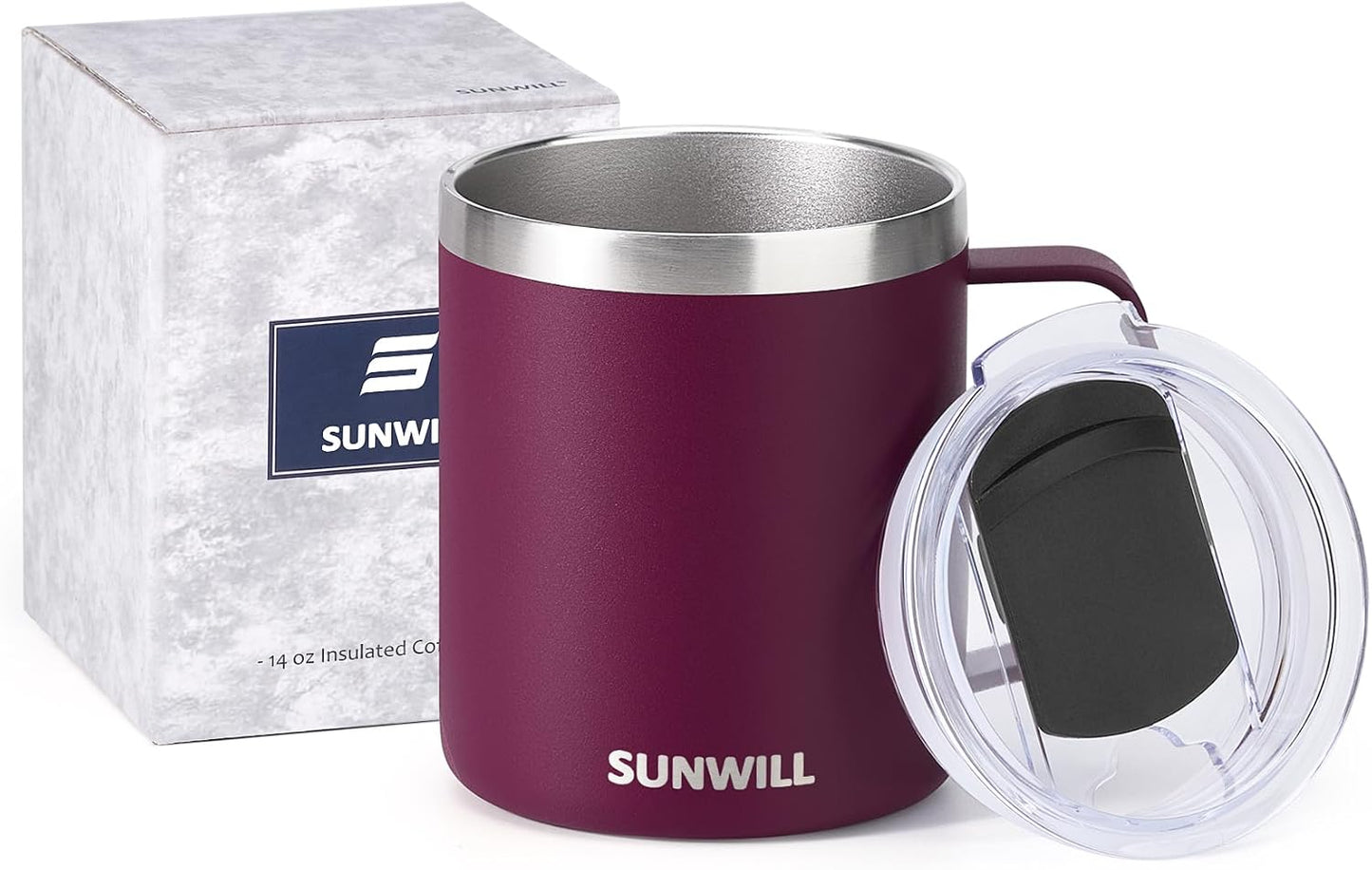 Travel Coffee Mug with Lid, Insulated Tumbler with Handle, 14 oz Stainless Steel Cup for Home, Office, Camping, Powder Coated Orchid