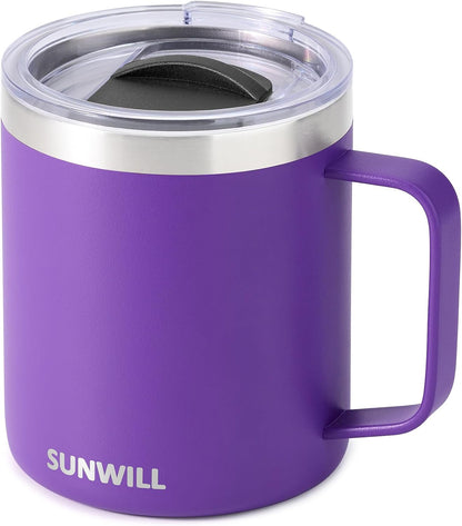 Travel Coffee Mug with Lid, Insulated Tumbler with Handle, 14 oz Stainless Steel Cup for Home, Office, Camping, Powder Coated Orchid