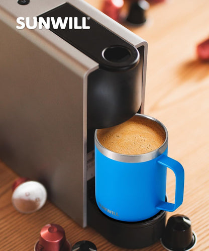 Travel Coffee Mug with Lid, Insulated Tumbler with Handle, 14 oz Stainless Steel Cup for Home, Office, Camping, Powder Coated Orchid