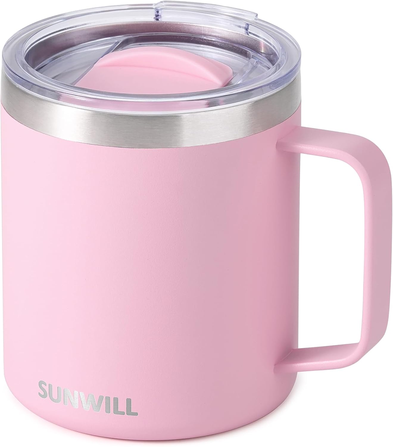 Travel Coffee Mug with Lid, Insulated Tumbler with Handle, 14 oz Stainless Steel Cup for Home, Office, Camping, Powder Coated Orchid
