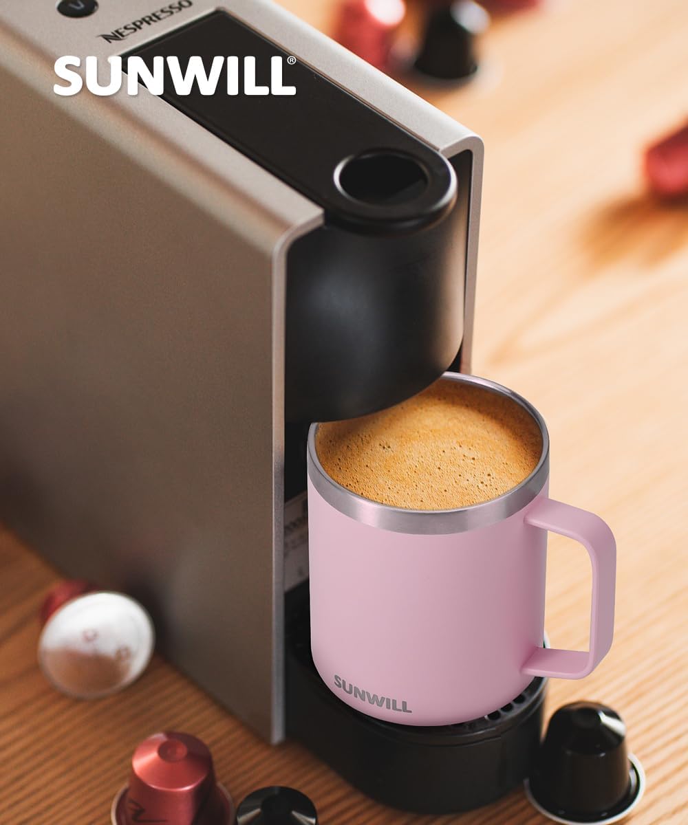 Travel Coffee Mug with Lid, Insulated Tumbler with Handle, 14 oz Stainless Steel Cup for Home, Office, Camping, Powder Coated Orchid