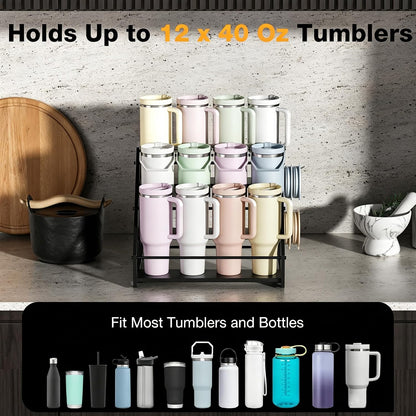 4-Tier Stanley Cup Organizer for 16 Tumblers, Natural Wood