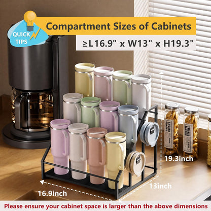 4-Tier Stanley Cup Organizer for 16 Tumblers, Natural Wood
