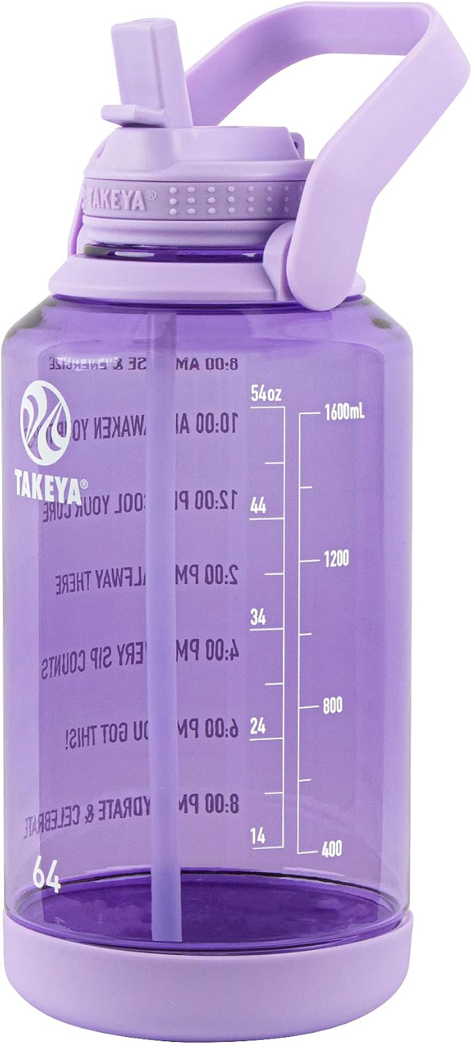 Motivational Water Bottle with Straw Lid and Time Marker (64 oz, Vivacity Purple) - Leakproof, BPA Free Water Bottle for Daily Intake Tracking