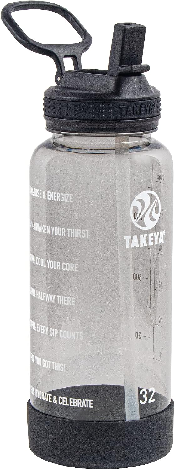 Motivational Water Bottle with Straw Lid and Time Marker (64 oz, Vivacity Purple) - Leakproof, BPA Free Water Bottle for Daily Intake Tracking