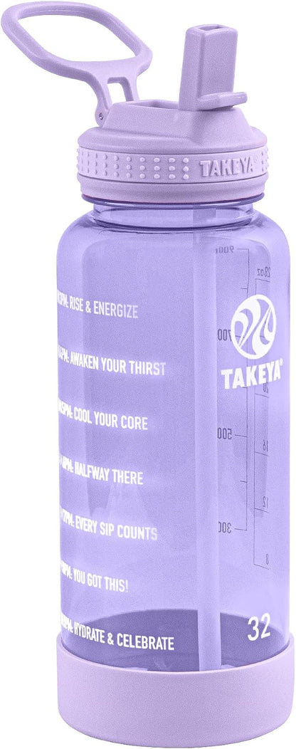 Motivational Water Bottle with Straw Lid and Time Marker (64 oz, Vivacity Purple) - Leakproof, BPA Free Water Bottle for Daily Intake Tracking