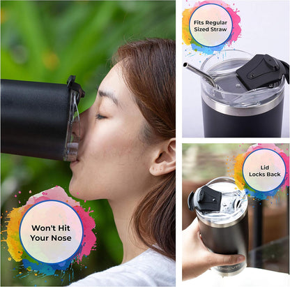 2 Pcs Tumbler Replacement Lid Spill Proof, Shatter Resistant, Perfect Fit Lids Compatible with YETI Rambler, Ozark Trails,Fits Inside Diameter of 3.2 inch Tumbler (20 oz., Black) | Fits Inside Diameter of 3.20" Tumbler Spill Proof, Black