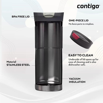Byron Snapseal Travel Mug, Stainless Steel Thermal mug, vacuum flask, leakproof tumbler, coffee mug with BPA free Easy-Clean Lid, 470 ml, Vivacious