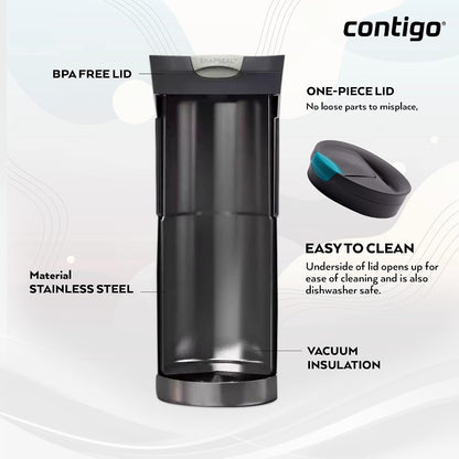 Byron Snapseal Travel Mug, Stainless Steel Thermal mug, vacuum flask, leakproof tumbler, coffee mug with BPA free Easy-Clean Lid, 470 ml, Vivacious
