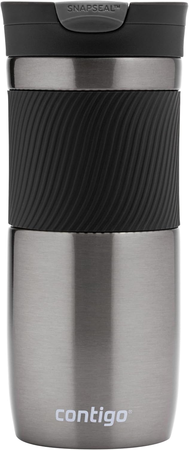 Byron Snapseal Travel Mug, Stainless Steel Thermal mug, vacuum flask, leakproof tumbler, coffee mug with BPA free Easy-Clean Lid, 470 ml, Vivacious