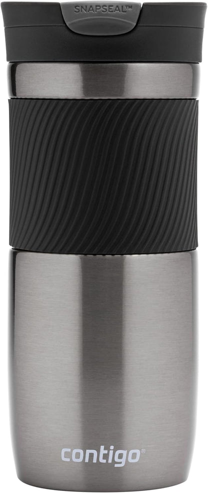 Byron Snapseal Travel Mug, Stainless Steel Thermal mug, vacuum flask, leakproof tumbler, coffee mug with BPA free Easy-Clean Lid, 470 ml, Vivacious