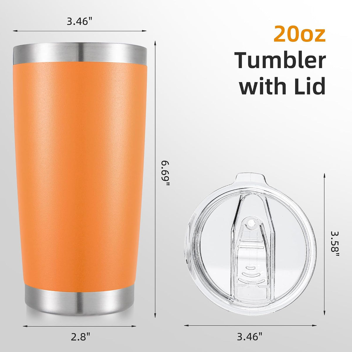 20 oz Tumbler with Lid Stainless Steel Insulated Tumblers, 1 Pack | Leak Proof Lid, Double Wall & Vacuum, Powder Coated, Fit Most Car Cup Holders, for Cold and Hot Drinks, Orange