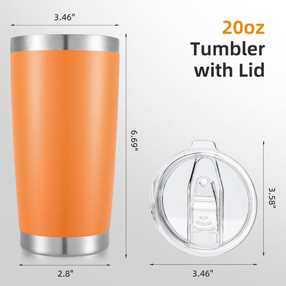 20 oz Tumbler with Lid Stainless Steel Insulated Tumblers, 1 Pack | Leak Proof Lid, Double Wall & Vacuum, Powder Coated, Fit Most Car Cup Holders, for Cold and Hot Drinks, Orange