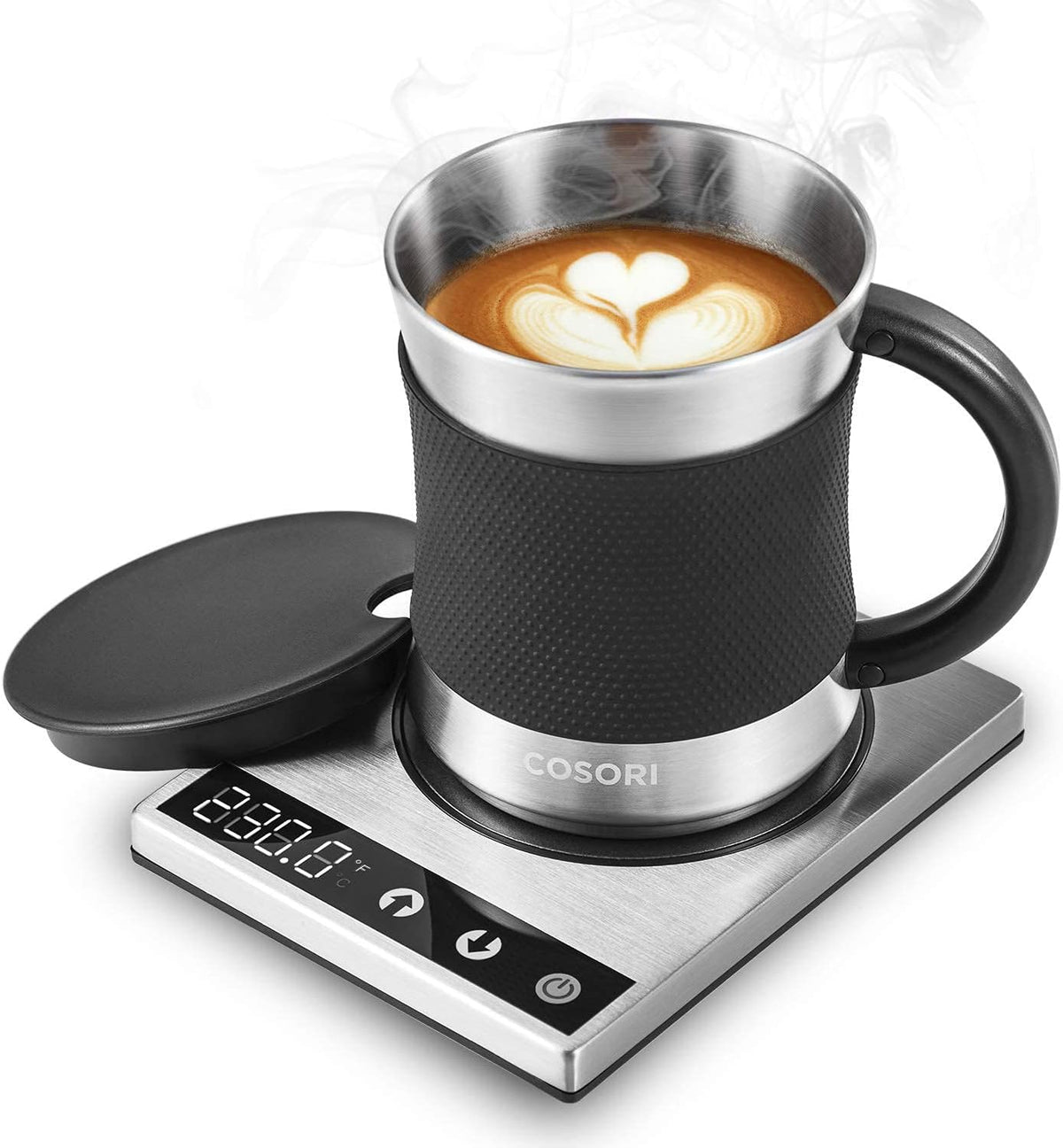 Coffee Mug Warmer & Mug Set, 1°F Precise Temperature Control | Digital Cup Heater, Touch Tech & LCD Digital Display (77-194℉), 304 Stainless Steel, for Desk, Office, Silver/Black