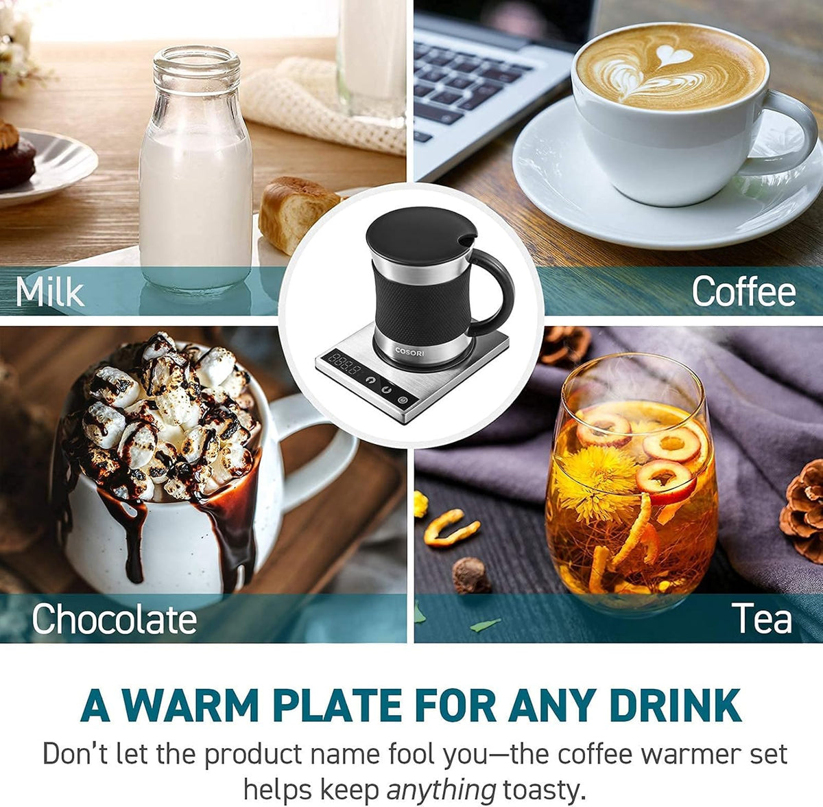Coffee Mug Warmer & Mug Set, 1°F Precise Temperature Control | Digital Cup Heater, Touch Tech & LCD Digital Display (77-194℉), 304 Stainless Steel, for Desk, Office, Silver/Black