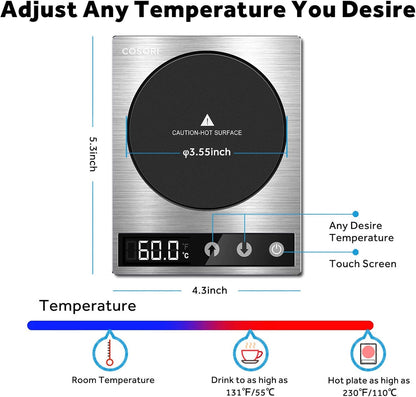 Coffee Mug Warmer & Mug Set, 1°F Precise Temperature Control | Digital Cup Heater, Touch Tech & LCD Digital Display (77-194℉), 304 Stainless Steel, for Desk, Office, Silver/Black