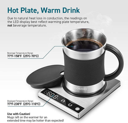 Coffee Mug Warmer & Mug Set, 1°F Precise Temperature Control | Digital Cup Heater, Touch Tech & LCD Digital Display (77-194℉), 304 Stainless Steel, for Desk, Office, Silver/Black