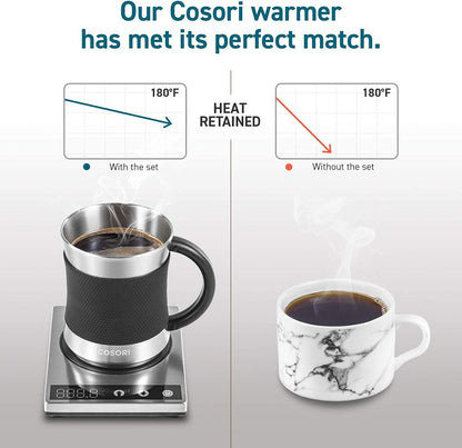 Coffee Mug Warmer & Mug Set, 1°F Precise Temperature Control | Digital Cup Heater, Touch Tech & LCD Digital Display (77-194℉), 304 Stainless Steel, for Desk, Office, Silver/Black