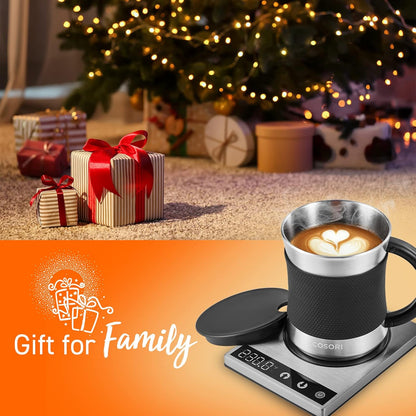 Coffee Mug Warmer & Mug Set, 1°F Precise Temperature Control | Digital Cup Heater, Touch Tech & LCD Digital Display (77-194℉), 304 Stainless Steel, for Desk, Office, Silver/Black