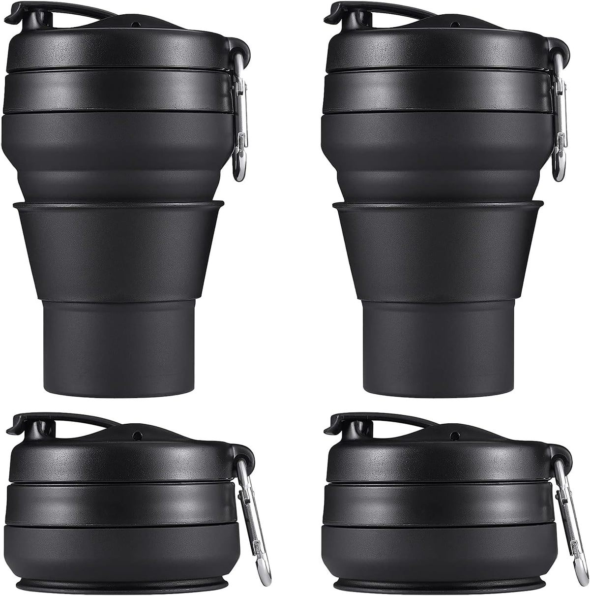 Collapsible Coffee Cup, 16 OZ 480ml Large Silicone Folding Camping Mug, Leak Proof BPA Free Portable, Travel Bottle with Lids for hiking, Microwave & Dishwasher Safe (Black)