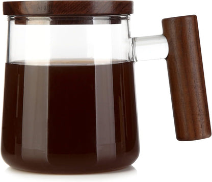 Glass Coffee Mugs, Clear Coffee Mugs with Walnut Lid&Handle，Wide Mouth Extra Large Capacity Cup, Perfect for Latte, Mocha, Cappuccino, Tea and Juice, Microwave Safe(2PCS,15oz/450ml)