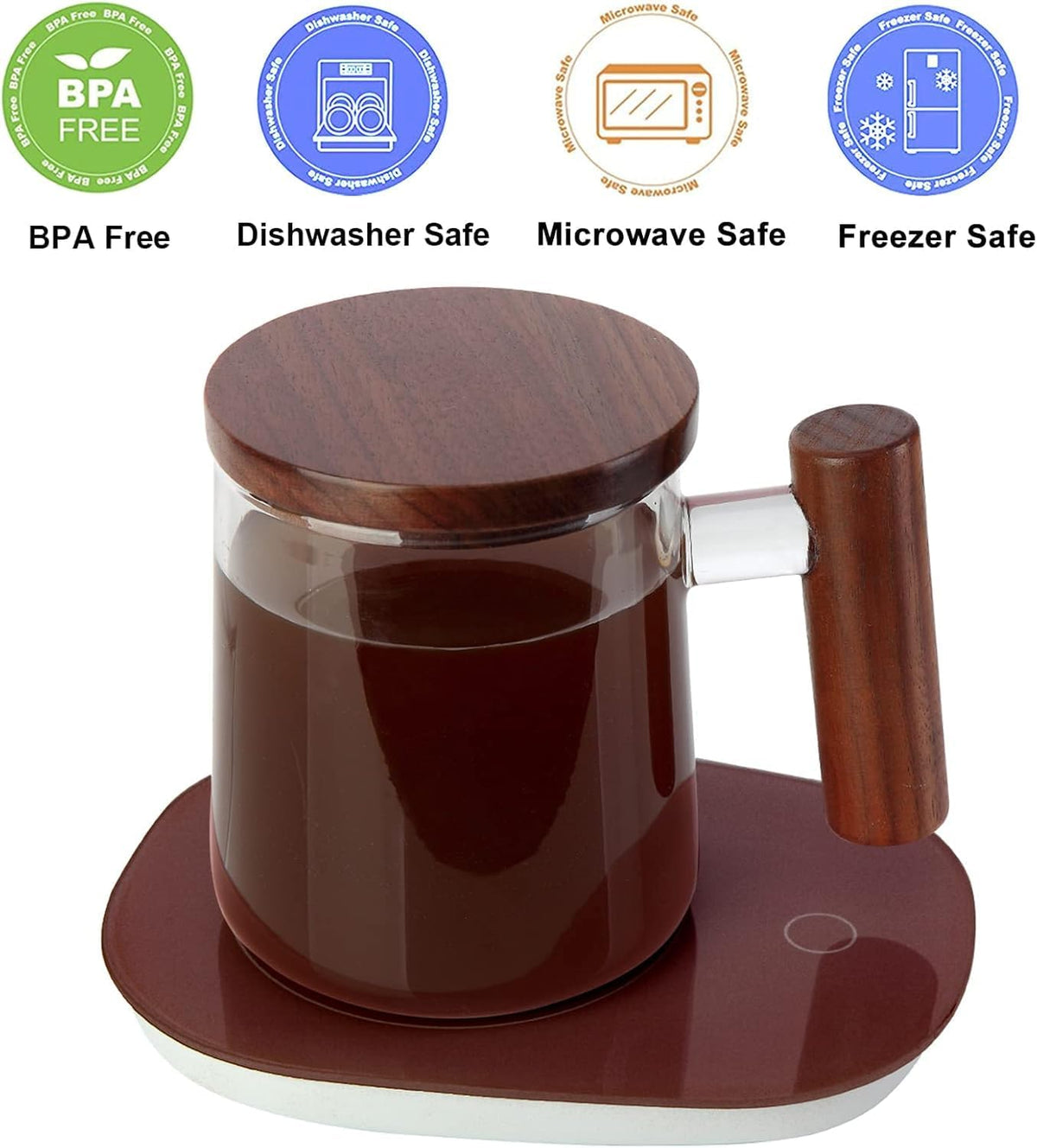 Glass Coffee Mugs, Clear Coffee Mugs with Walnut Lid&Handle，Wide Mouth Extra Large Capacity Cup, Perfect for Latte, Mocha, Cappuccino, Tea and Juice, Microwave Safe(2PCS,15oz/450ml)