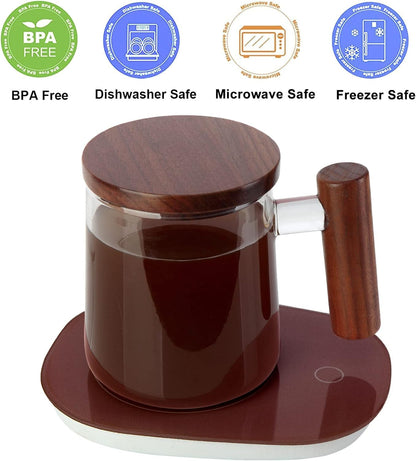 Glass Coffee Mugs, Clear Coffee Mugs with Walnut Lid&Handle，Wide Mouth Extra Large Capacity Cup, Perfect for Latte, Mocha, Cappuccino, Tea and Juice, Microwave Safe(2PCS,15oz/450ml)