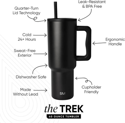 40 oz Trek Tumbler with Handle and Straw Lid | Cup Holder Friendly Insulated Stainless Steel Travel Mug | Slumberland | Trek Tumbler, Travel Mug | Insulated Water Bottle, Cupholder Friendly, Stainless Steel Cup | Slumberland - Colors C