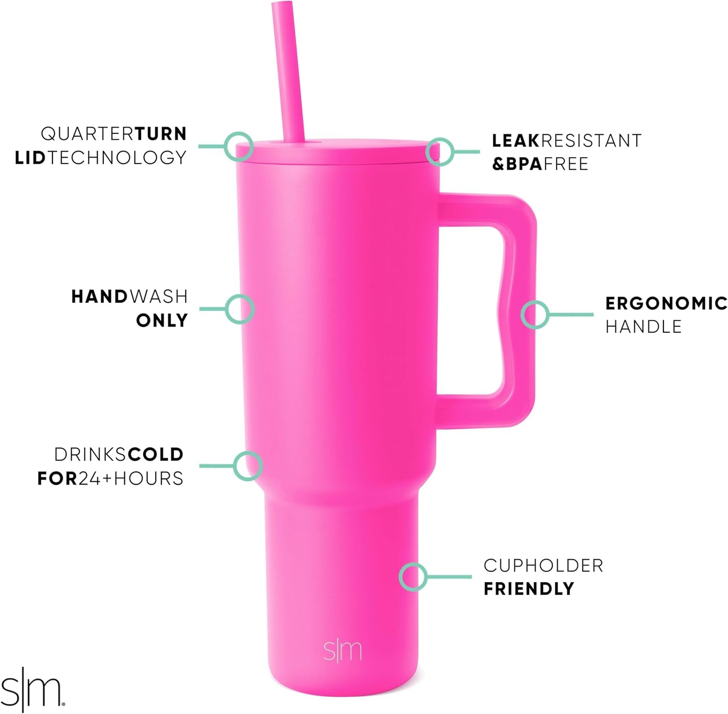 40 oz Trek Tumbler with Handle and Straw Lid | Cup Holder Friendly Insulated Stainless Steel Travel Mug | Slumberland | Trek Tumbler, Travel Mug | Insulated Water Bottle, Cupholder Friendly, Stainless Steel Cup | Slumberland - Colors C