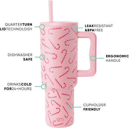 40 oz Trek Tumbler with Handle and Straw Lid | Cup Holder Friendly Insulated Stainless Steel Travel Mug | Slumberland | Trek Tumbler, Travel Mug | Insulated Water Bottle, Cupholder Friendly, Stainless Steel Cup | Slumberland - Colors C